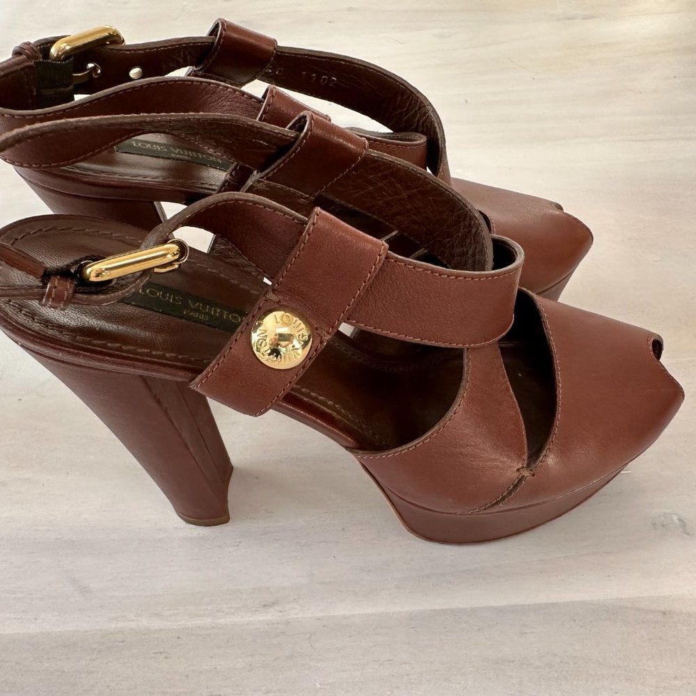 RARE Louis Vuitton High Heel Sandals in Cognac leather  Size  38 - Picture 14 of 14